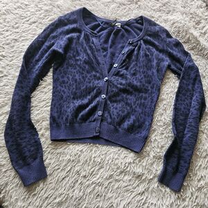Y2k H&M Leopard Cardigan Purple Size 4 Cotton Wool Grunge Emo Goth Preppy Punk
